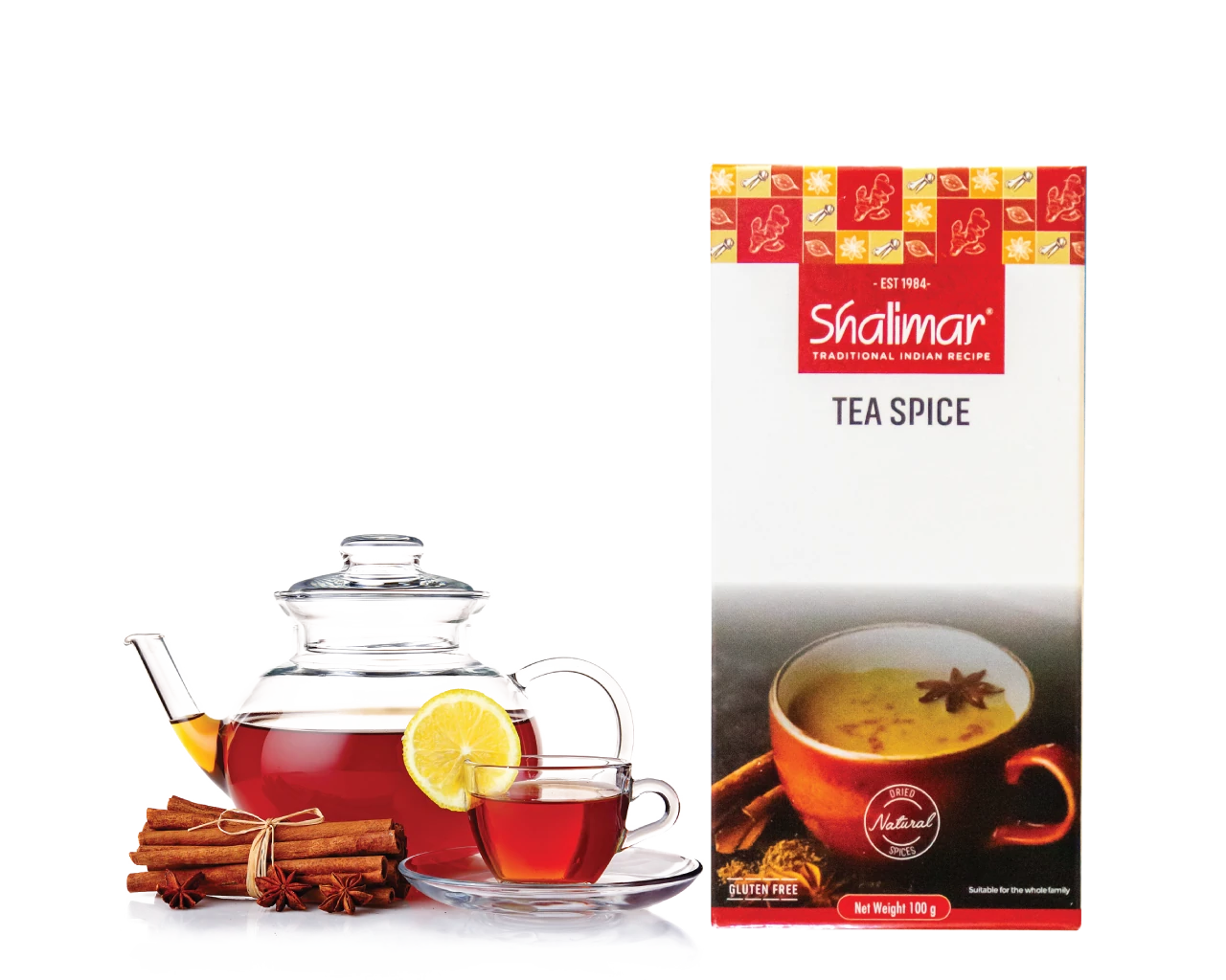 Shalimar Tea Spice with teapot and cup of tea